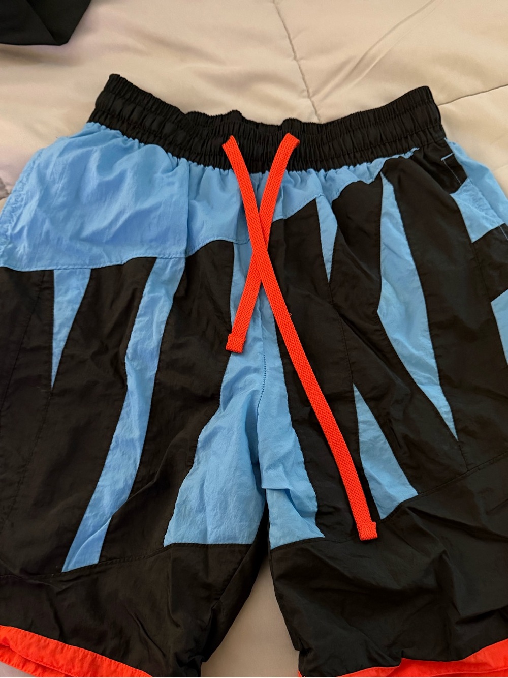 Men's Colorblock Swim Board Shorts — Black, Light Blue & Red